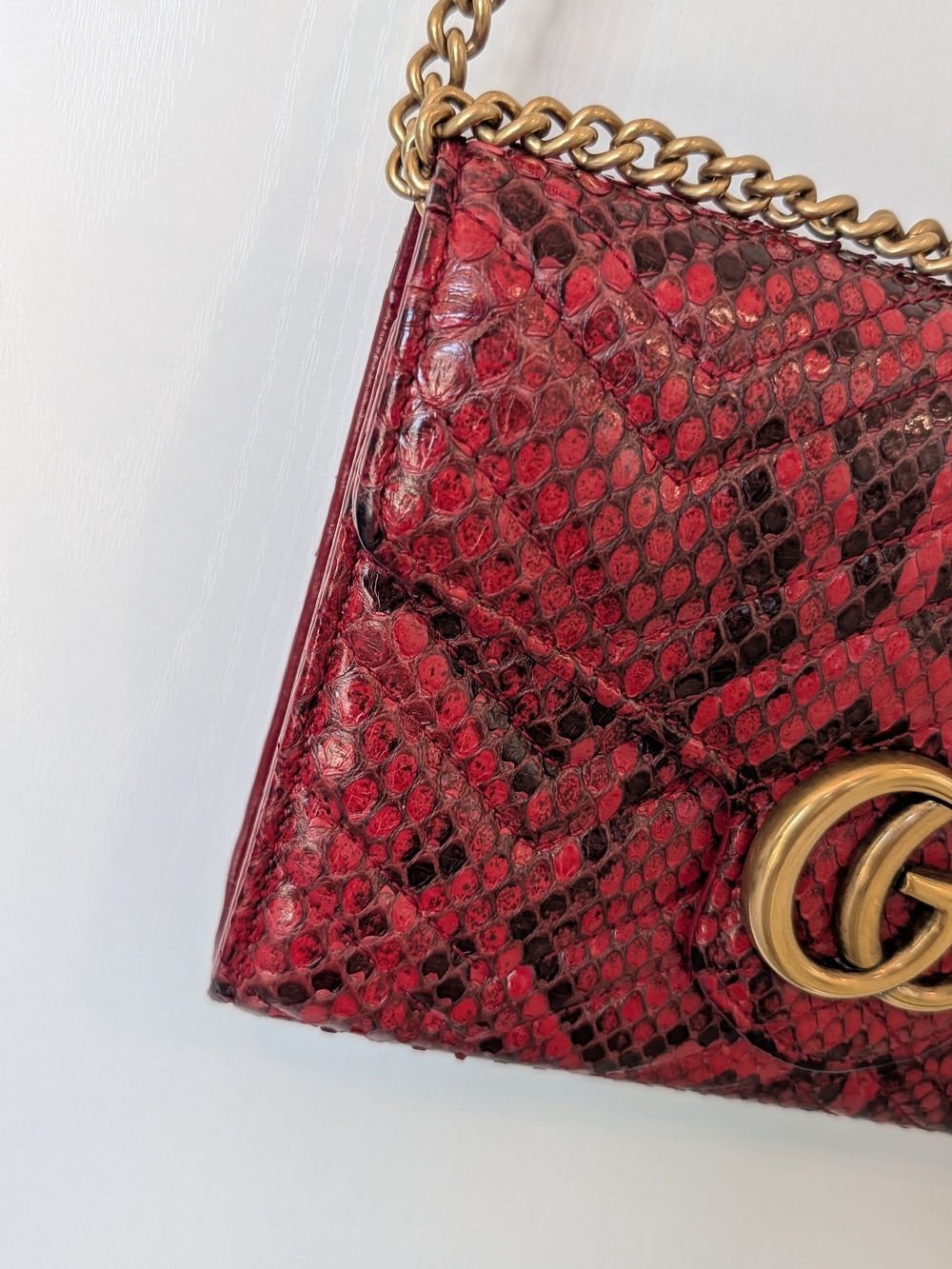 Gucci Red Python Print GG Marmont Wallet On Chain - Picture 3 of 13